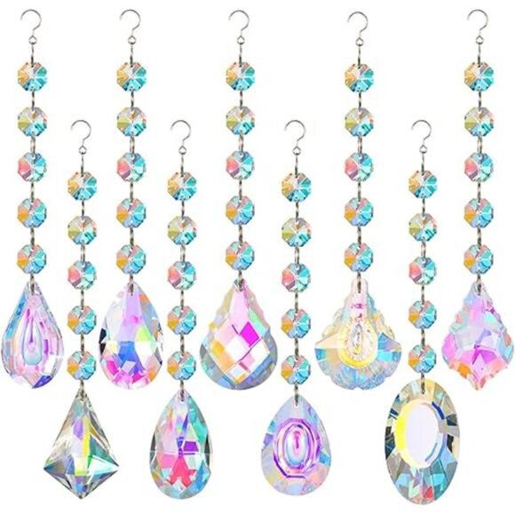 Hanging Crystals for Windows, 9 Pack Suncatcher Prism with Chain - Picture 7 of 7